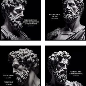 BigWig Prints Marcus Aurelius Poster - Inspirational Poster, Stoicism Poster, Marcus Aurelius Statue Art, Motivational Quotes Wall Art, Stoic Poster, Marcus Aurelius Gifts - Unframed Set of 4 (8x10)